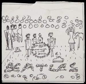 This image released by Julien's Auctions shows John Lennon's black and white drawing of the iconic "Sgt. Pepper's Lonely Hearts Club" album cover. The drawing, discovered by the owners of the Weybridge house in England where Lennon lived from 1964-68, will be auctioned on May 20, 2017. (Julien's Auctions via AP)