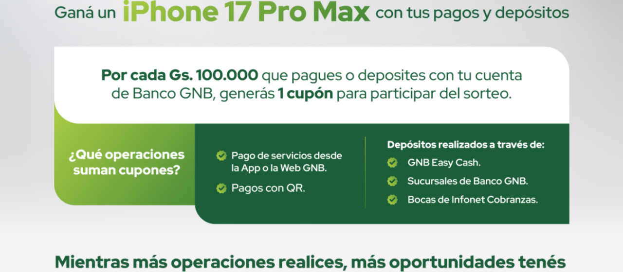 Banco GNB premia los pagos y depósitos de sus clientes con un iPhone 17 Pro Max